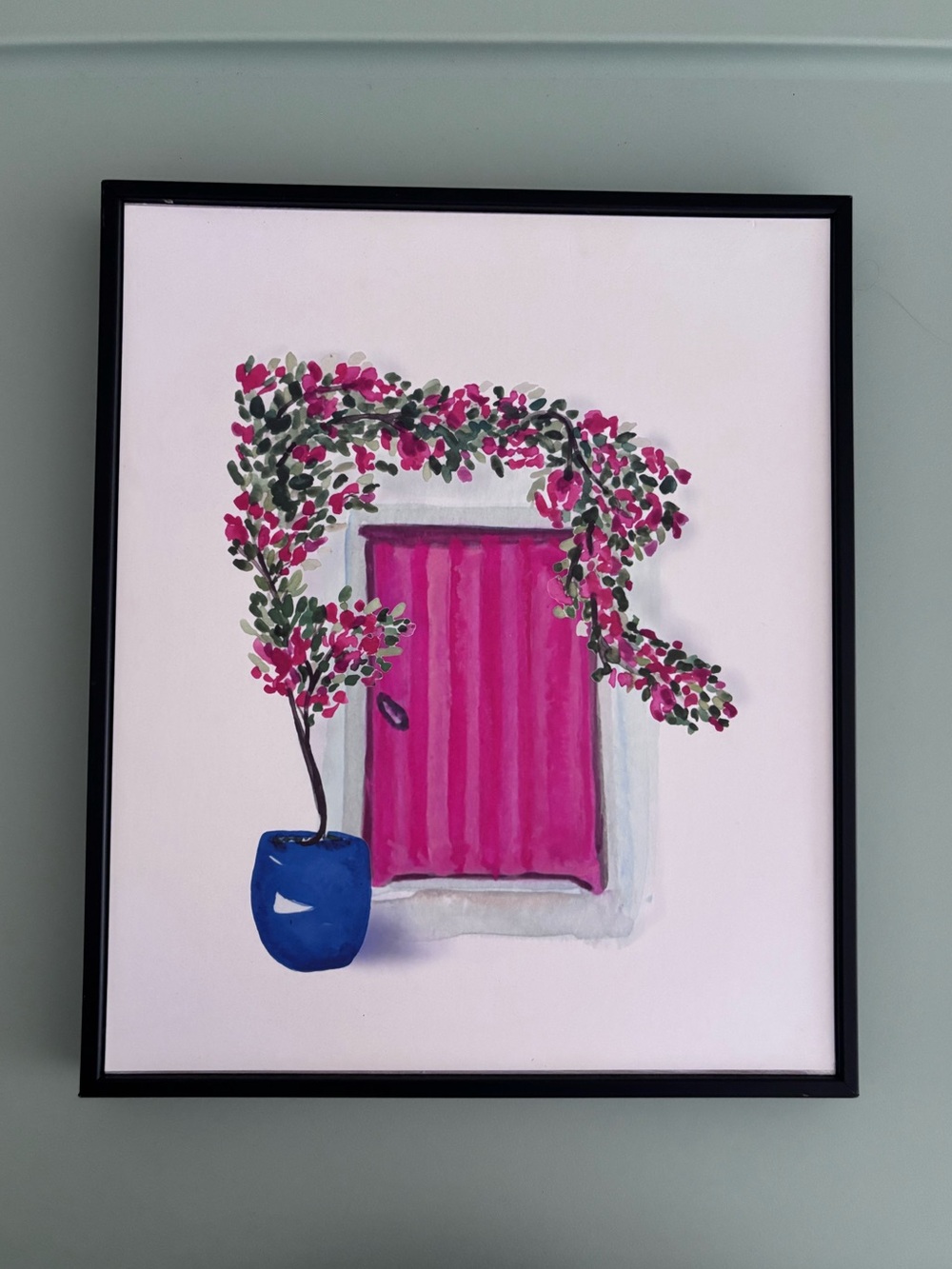 Hobby Lobby 8x10 Framed Pink Door Entry Flowers Floral Art Wall Picture. EUC